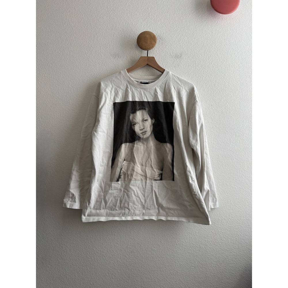 Zara Kate Moss Terry O'Neill 1992 Graphic Long Sleeve Tee White Medium *flaw*